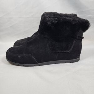 Vionic Maizie Womens 8.5 Supportive Slipper Ankle Boots Black Suede Faux Fur